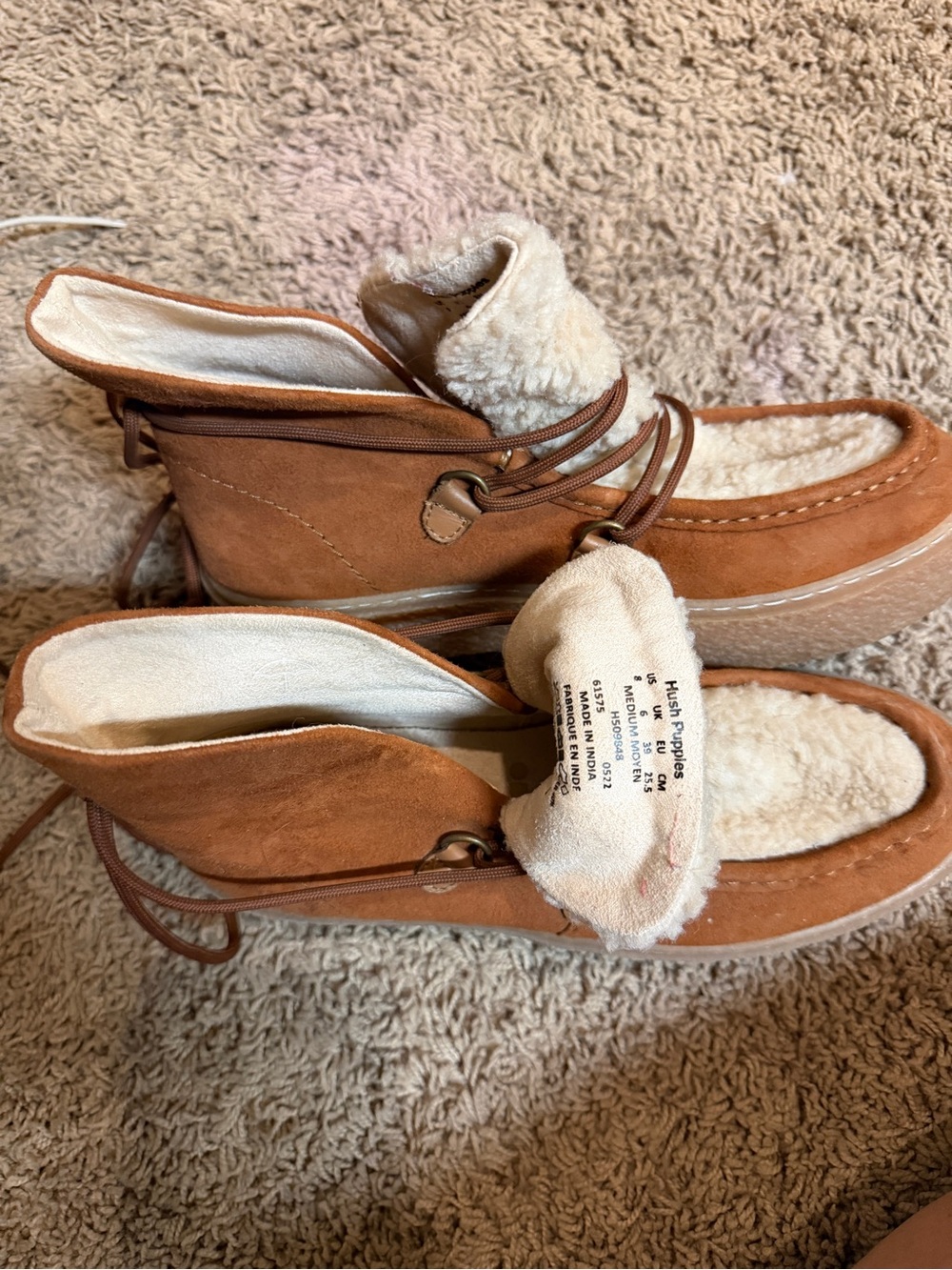 Hush Puppies Chestnut Suede Lace-Up Shearling Boots